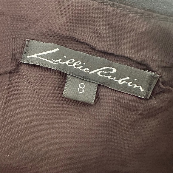 Lillie‎ Rubin Black Silk Tiered Ruffled Rose Accent Sheath Dress Size 8 - Picture 4 of 8